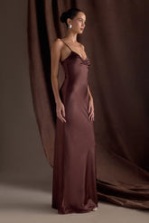Lilly Sweetheart Satin Maxi Dress - Dark Chocolate
